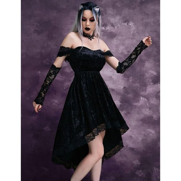 Gothic Clothes Dress,Lace Mini Sleeveless Lace Draped Bodycon Vintage Dresses - Picture 2 of 10